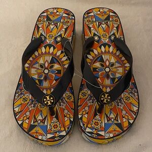 Tory Burch Mosaic Pattern Flip Flops